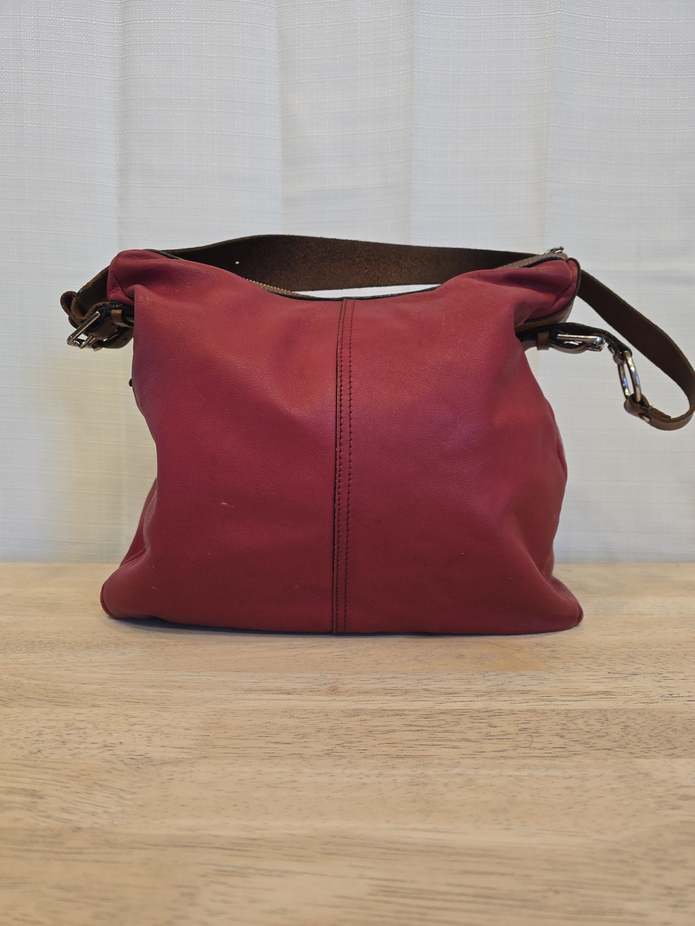 Ralph Lauren Leather Shoulder Bag in Deep Red
